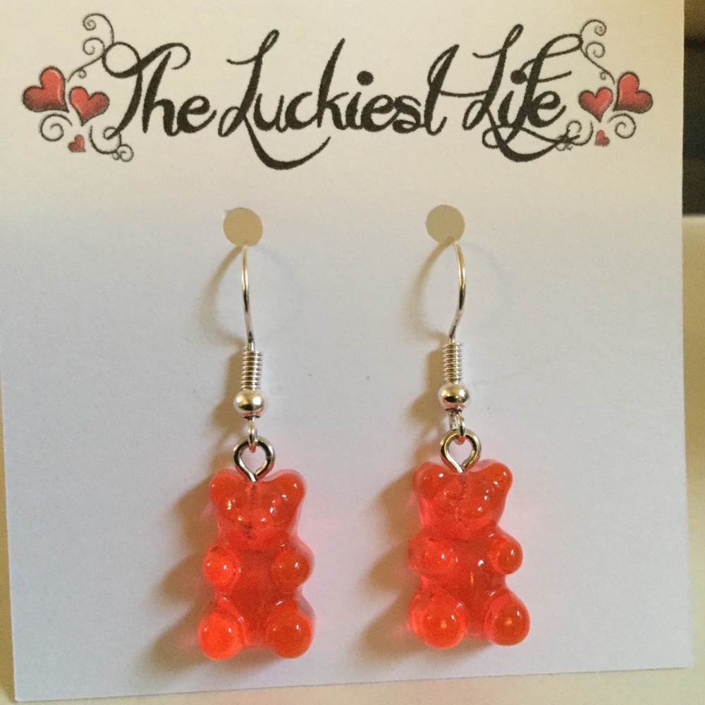 BRAND NEW!  Cute Handmade Red Gummy Bear Earrings